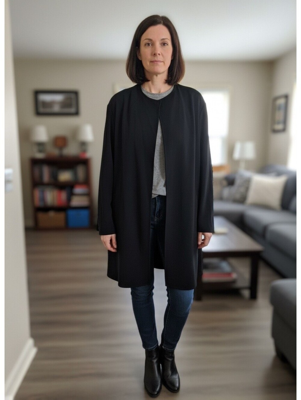 Shomi Black Long Jacket Coat Size 14 Minimalist Career Evening Jacket